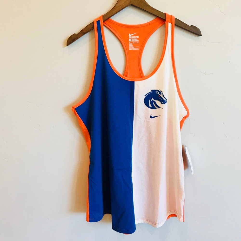 NIKE Boise State Bronco Racer Back Cotton Blend Tank Top